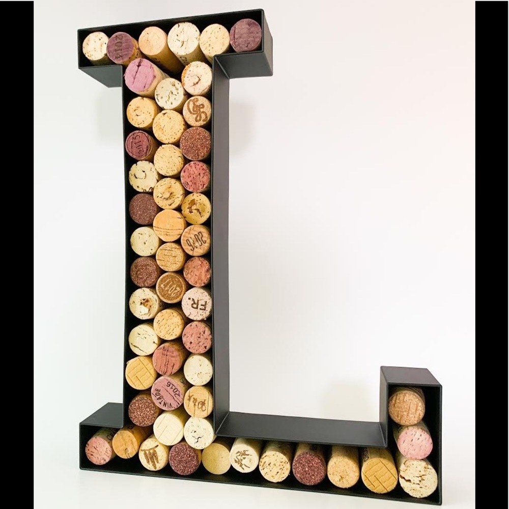 Black wall hanging wine cork holder letter “L”